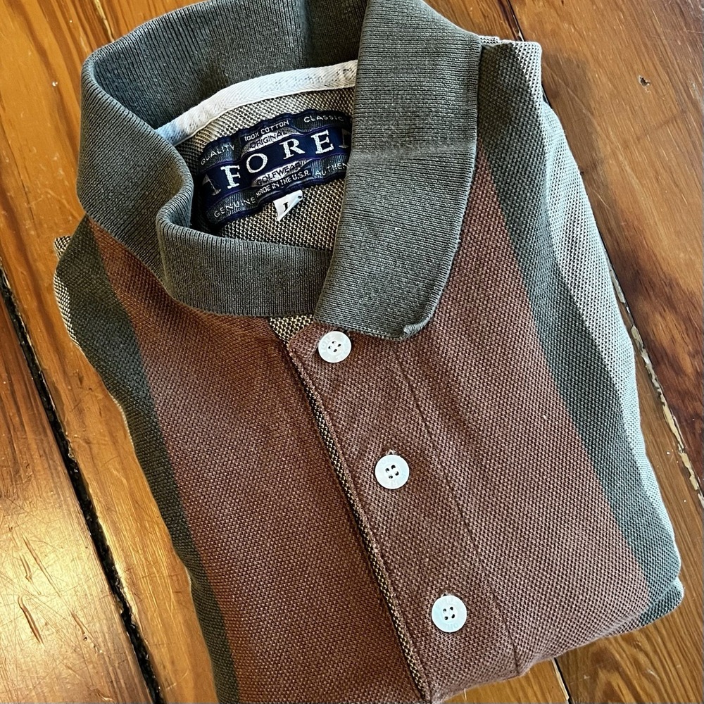 Vintage Fore Golfwear Polo Shirts Mens Large Brown Striped Retro Made USA Cotton